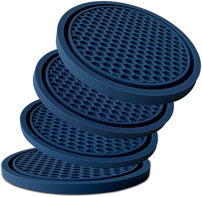 Car Cup Holder Coaster 4 Pack - Non Slip & Shockproof,Flexible PVC Rubber Insert for Car/Truck/SUV/Van (2.75"x0.2") Universal Fit Auto Cup Holders Accessories for Women and Man (Navy Blue)