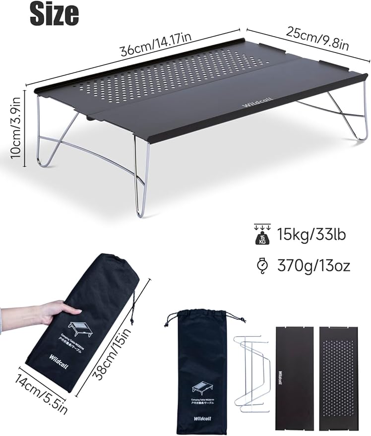 WildCall Mini Solo Folding Table Ultralight Compact with Carry Bag for Backpacking Camping Hiking Beach (Gunmetal)