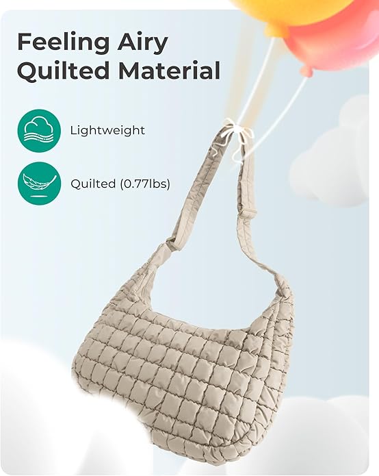 BAGSMART Quilted Crossbody Bag for Women, Lightweight Puffer Purse for Travel, Daily Use & Work | Water-resistant, Puffy Shoulder Bag, w/ Adjustable Strap, Light & Comfortable, Hands-free Bags, Travel Essentials