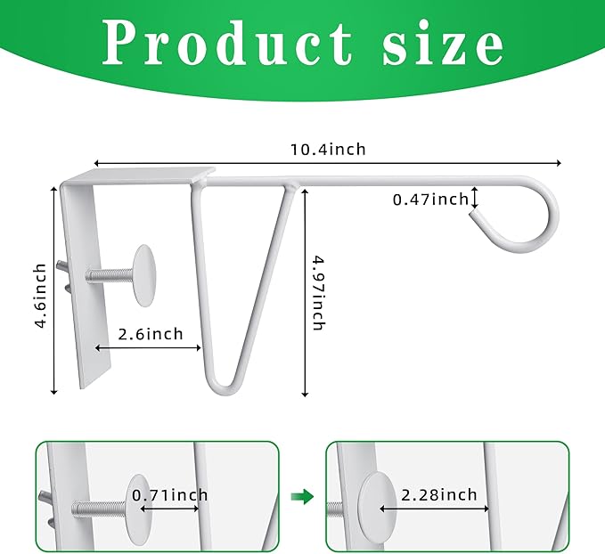 moonoom 4 Pcs Adjustable Vinyl Fence Hooks, Patio Hangers Decorative White Powder Coated Steel Fence Hangers Suitable for Hanging Plants, Lights, Basket (4pcs White)