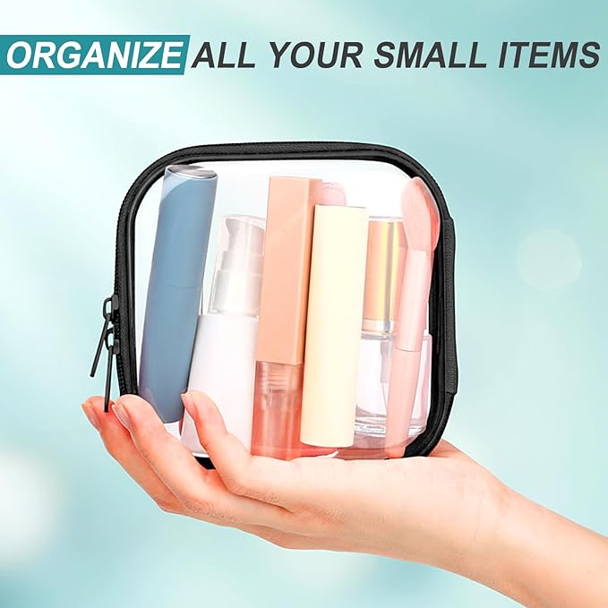 Sanwuta 6 Pcs Clear Hard Zipper Case Plastic Zipper Pouches Transparent Makeup Bag Pencil Case Pouches Toiletry Diaper Bag for Travel Toy Storage Organizer Bins (Black, 5 x 5 x 2 Inch)