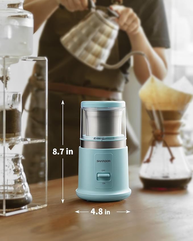 SHARDOR Quiet Coffee Grinder Electric, 70g Removable Bowl Spice Grinder for Coffee Beans, Seeds and Grains, Super Silent Grinding Mill with 60dB Low Noise, 2.5oz Capacity, Blue