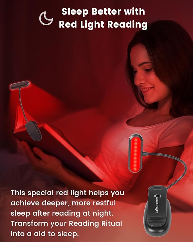 670nm LED Reading Light, USB-C Rechargeable Clip On Book Lights for Reading at Night, 100% No Blue-Light Eye Care Book Lamp, Gift for Kids, Travel, Learning