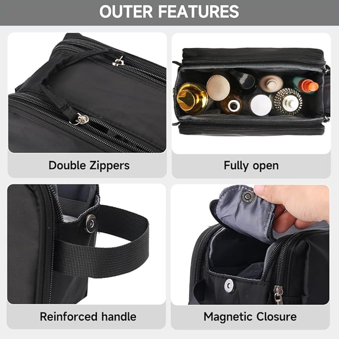 Toiletry Bag for Men Travel, Large Capacity Water-resistant Hanging Dopp Kit with Multiple Pockets, Shaving Organizer for Bathroom Essentials (Black)