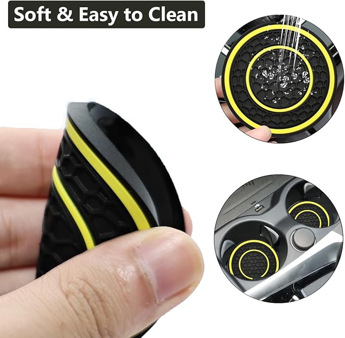 Car Cup Coaster Universal Automotive Waterproof Non-Slip Cup Holders Sift-Proof Spill Holder Car Interior Accessories 4 Pack Black & Yellow