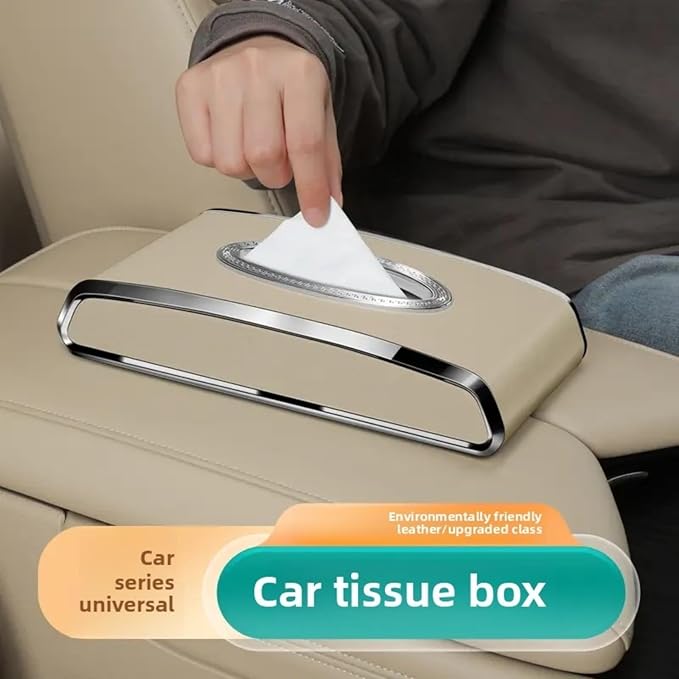 Leather car Tissue Holder for car Interior, Multi-Function car Visor Tissue Holder, Armrest & Back Seat Tissue Box for car, car Kleenex Holder (Beige Flat)