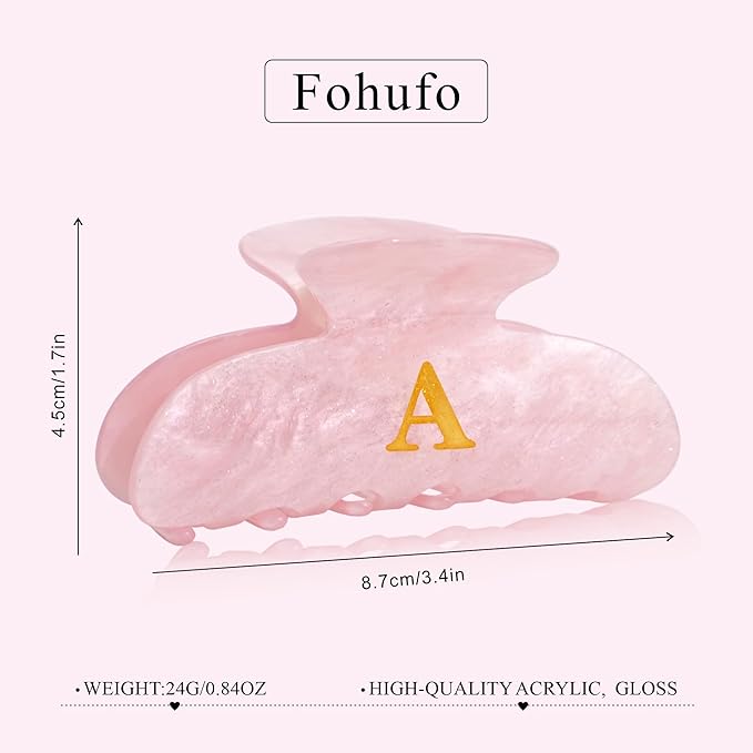 Acrylic Letter Hair Clips for Women - Pink Monogram Hair Claw Alphabet Large Hair Clip, Fashion Glitter Claw Clips Elegant And Durable Hair Accessory, Letter R