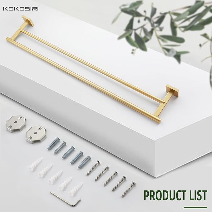 KOKOSIRI Bathroom Towel Bar 32'' Double Towel Holder for Bath Kitchen Cabinet Towel Rails 32 Inch Brushed Gold Stainless Steel B5005BG-L32