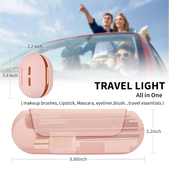 2 IN 1 Silicone Makeup Brush Holder with Beauty Make Up Sponge Holder Case：Soft Portable Cosmetic Face Brushes Holder with Upgrade Anti-Fall Out Magnetic Closure - Pink Sand