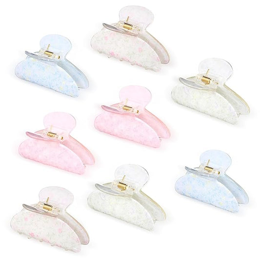8 Pcs Large Acrylic Hair Claw Clips for Women Non-slip Strong Hold Jaw Clamps for Thick Thin Hair (Floral,Elegant Color)