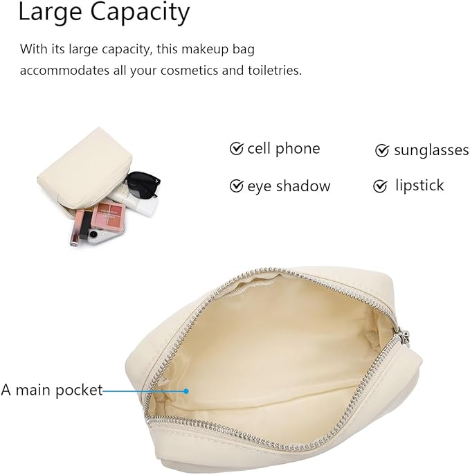 Waterproof Makeup Bag Large Capacity Women's Classic Black Wash Bag Adjustable Partition Wash Bag Brush and Cosmetic Carrying Bag… (Creamy White)