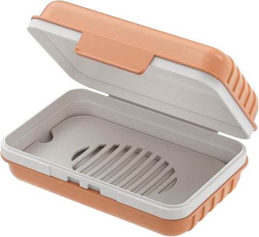 Quatish Bar Soap Holder Dish 1 Pack for Shower, Travel Soap Case with Lid for Gym, Camping Essentials, Hiking, Travel Size Toiletries, Portable, Leakproof, Orange