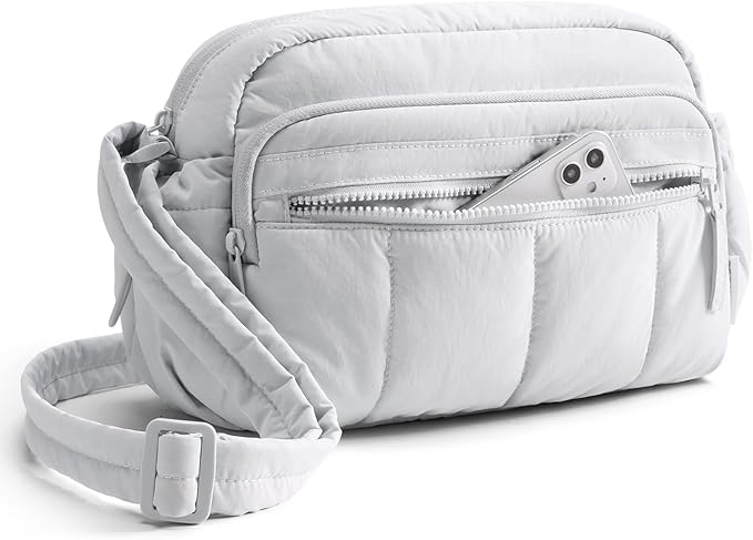 BAGSMART Anti-Theft Crossbody Bags for Women Travel Purse, Medium Quilted Puffy Crossbody Bag, Handbags Shoulder Purses, Light Gray-Medium