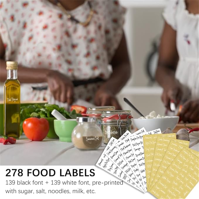 278 Pcs Clear Spice Jar Labels Preprinted Set,Waterproof Pantry Labels Stickers for Organization and Storage,Spice Pantry Names Preprinted, Word Art Personalised Black& White Labels Clear Stickers