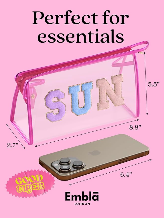 Embla Makeup and Lotion Bag - Waterproof Makeup and Sunscreen Pouch for Travel, Beach, Pool - Clear Zipper Pouch for Sunscreen and Cosmetics Storage, Durable Make Up Organizer for Beach Bag Essentials