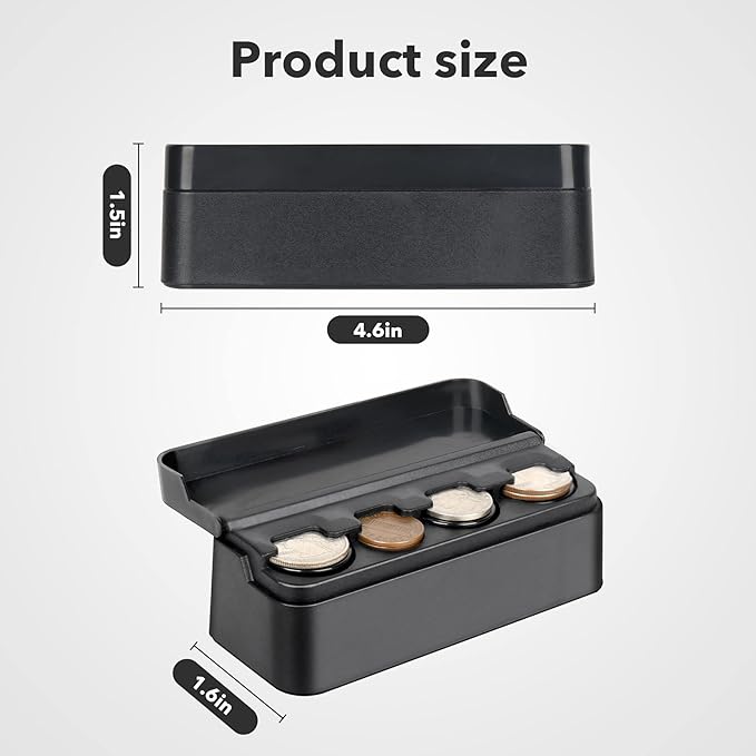 SINGARO Coin Holder for Car, Coin Change Organizer Compatible with Coins of Different Sizes, Dash-Mounted Holder Suitable for Most Cars, Trucks(2PCS Black)