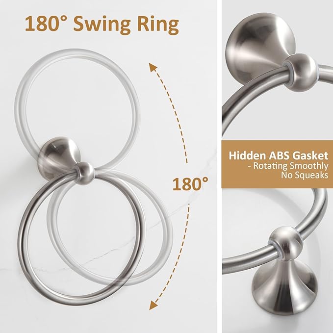 BGL Bathroom Accessories Set, Glossy Satin Nickel Expandable Towel Bar, 4-Piece Bathroom Accessory Set Wall Mounted, Towel Ring, Robe Hook, Toilet Paper Holder, Towel Holder