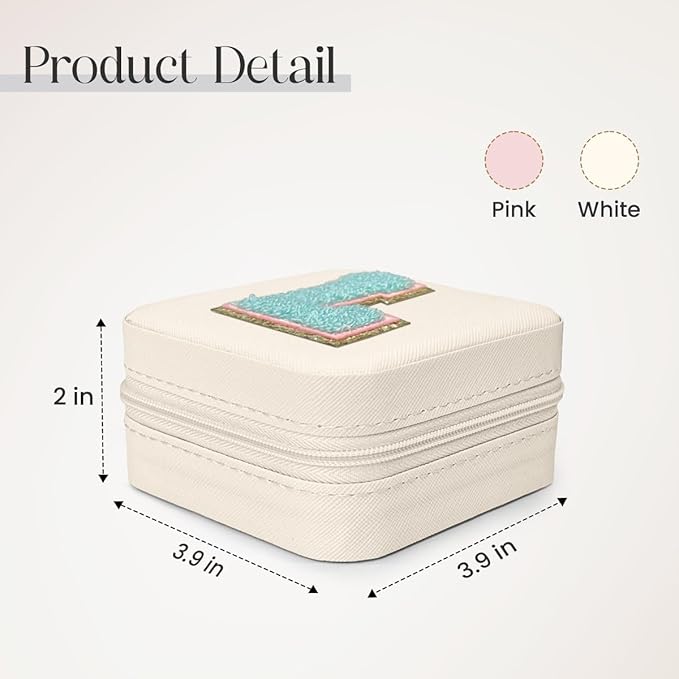 SANDJEST Personalized Jewelry Box, White Travel Jewelry Box with Initial L, Small Monogrammed Jewelry Case Organizer for Girls Women Teen Kids, Mini Travel Essentials Gifts for Birthday Christmas