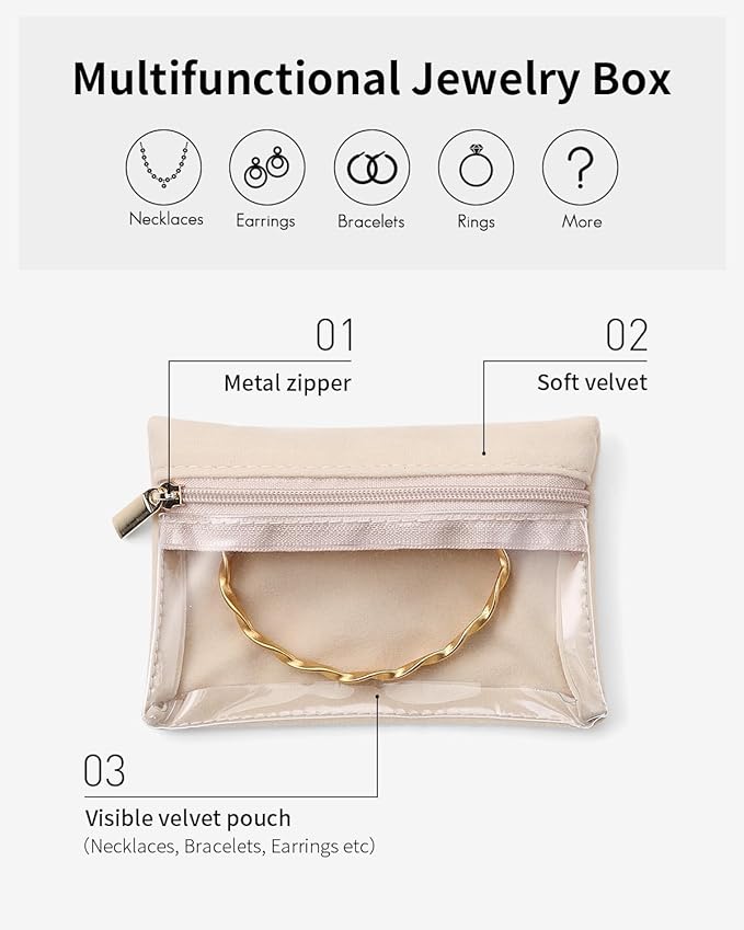 Vlando 33 Pcs Travel Jewelry Case Velvet Jewelry Pouch with Zipper Clear Travel Jewelry Bag Jewelry Travel Organizer for Travel Business Trip Mother's Day Gifts for Mom Wife Women