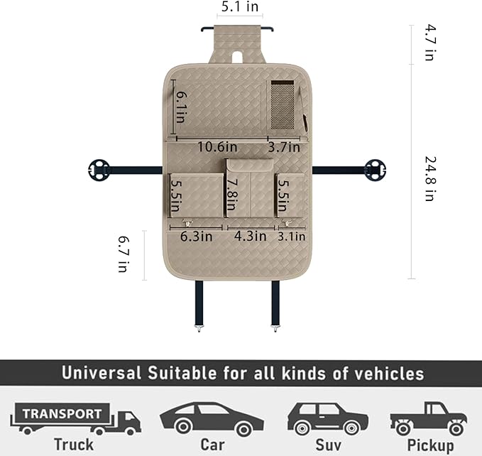 GMQ Back Seat Car Organizer 1 Pack,Backseat Organizer with Tray,Multifunctional Car Seat Back Storage Box with Foldable Tablet Holder (Beige, Weave)