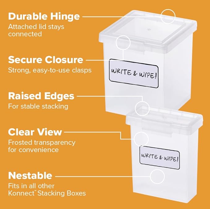 Bostitch Konnect Storage Containers with Lids, Organizer, Clear Plastic Box, Stackable Nesting Bins, 5-Piece Bundle, 1 Large, 2 Medium, 2 Small