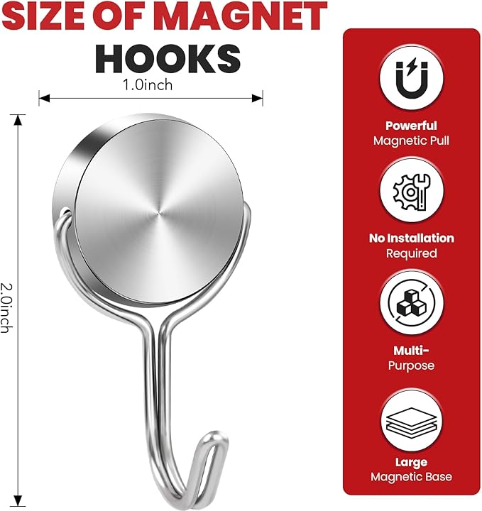Magnetic Hooks 50LBS 2026 Cruise Ship Essentials Heavy Duty Magnet Hook for Cruise Cabins Strong Swivel Magnets with Hook for Hanging Refrigerator Classroom Home Kitchen Grill 4 Pack-Silver