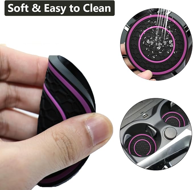 Car Cup Coaster Universal Automotive Waterproof Non-Slip Cup Holders Sift-Proof Spill Holder Car Interior Accessories 2 Pack Black & Purple