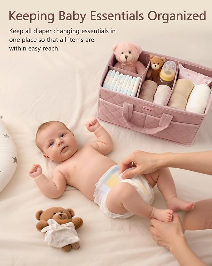 Diaper Caddy Organizer For Changing Table,Dutch Velvet Baby Diaper Caddy With 3 Removable Compartments &4 Side Pockets,Portable Diaper Basket For Car Organizer,Nursery Organizer For Essential Supplies