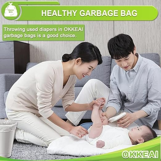 OKKEAI 4-5 Gallon Trash Bags, Small Garbage Bags, Bathroom Trash Can Bags, 150 Counts Wastebasket Liners for Office Kitchen, White, Fits 15-20 Liter Bins
