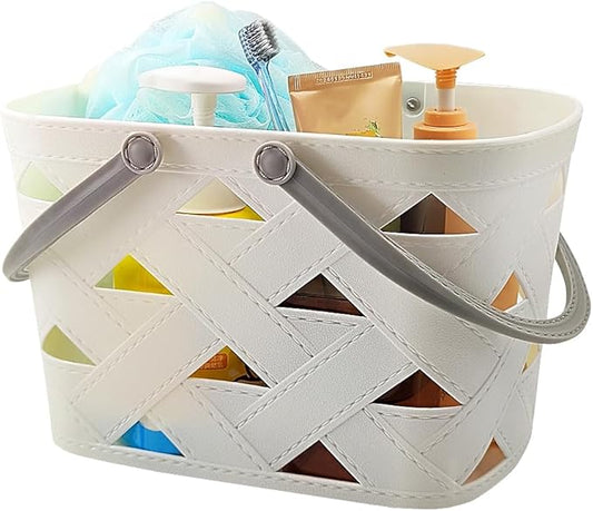 Portable Shower Caddy 2 Pack, Tote Plastic Storage Basket with Handle Shelf Organizers Bin for Bathroom, College Dorm, Kitchen, Garden, Camping, Cleaning Supplies (White 1 pcs)