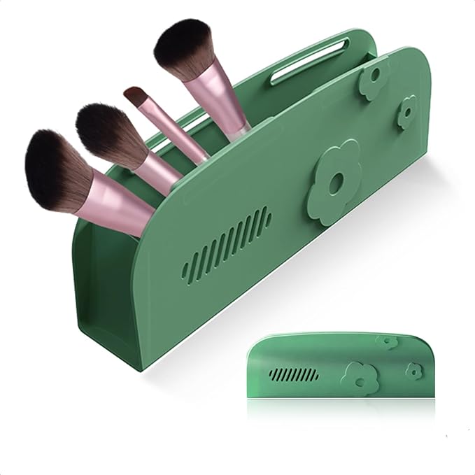 Travel Silicone Makeup Brush Holder with Breathable Lightweight Cosmetic Organizer Bag - Portable, Stylish, Versatile | Ideal Makeup Brush Case Pouch (Green)