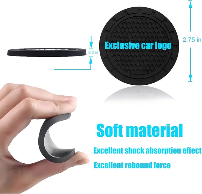 Car Cup Holder Coasters Compatible with Nissan Series Interior Accessories,Recessed Silicone Anti Slip Cup Holder Coaster Interior Accessories 2.75in 2Pack (Black)