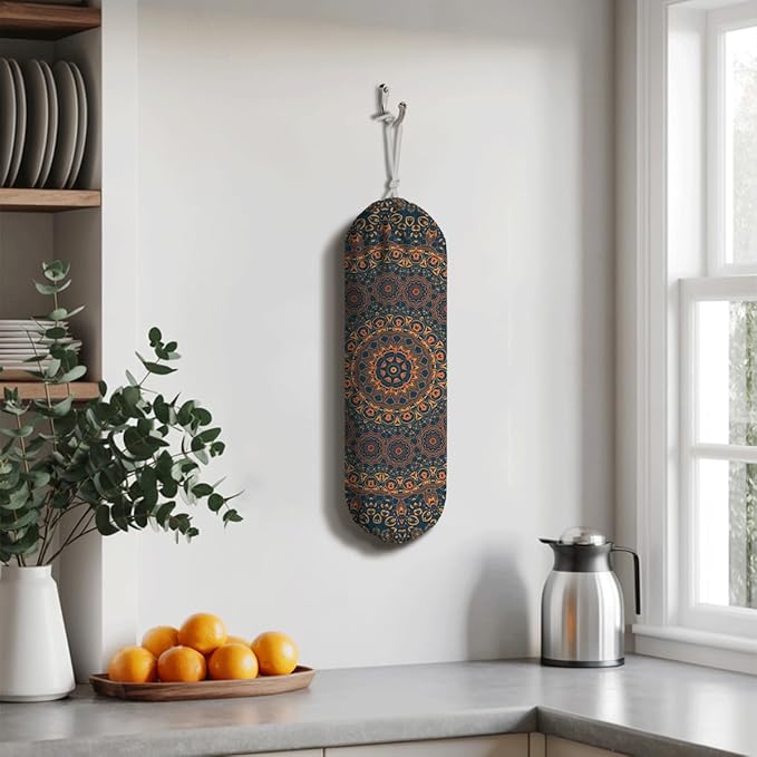 Boho Large Plastic Bag Holder, Reusable Grocery Bags Holder for Wall Mounting, Boho Car Trash Bags, Kitchen Essentials, Housewarming Gifts, Kitchen Pattern Garbage Bag 65