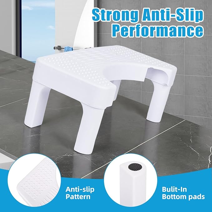 Resze Toilet Stool For Adults, 6.7" Squatting Potty, Non-Slip Bathroom Stool, Toilet Stool Squat Adult, Poop Stool For Bathroom,Portable Foot Rest For Travel, Adults, Seniors, Kids, Lightweight, White