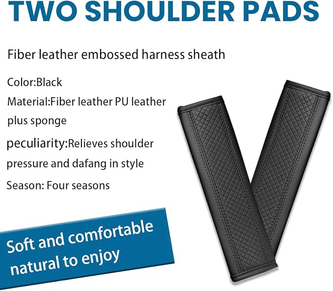 Car Seat Belt Pads, 2 Pack Fiber Leather Seatbelt Shoulder Strap Covers, More Comfort Driving & Protect Your Neck, Universal Safety Strap Cover for Auto SUV Truck Airplane Backpack (Black)