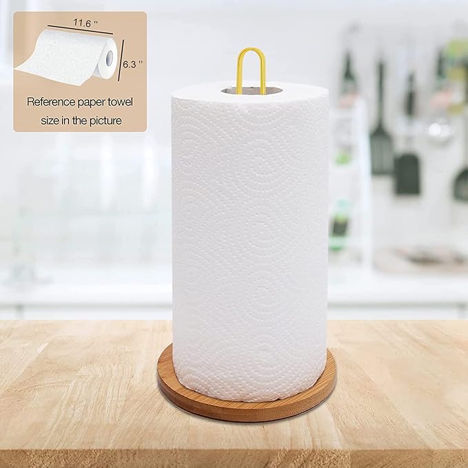 TONLEA Wooden Paper Towel Holder Countertop, Kitchen-Towel-Holder FreeStanding with Non-Slip Base for Bathroom