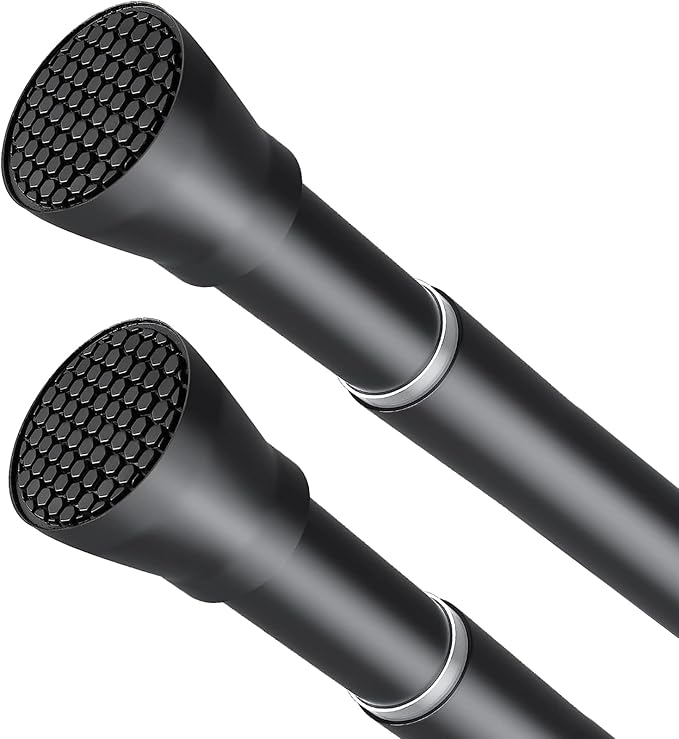 Shower Curtain Rod Black Tension Rod 45 to 77 Inch 2PCS Spring Curtain Rod Shower rod Non Slip shower curtain rod 1pcs for Windows No Drilling Adjustable Tension Rods of Curtain Window Closet Kitchen