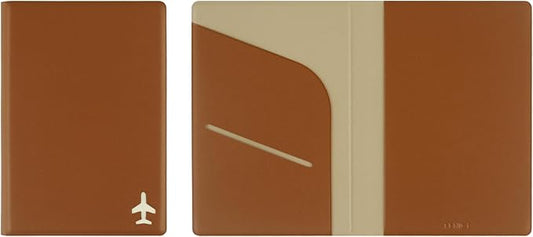 Fenice Plain Simple Passport Cover Holder Wallet Case for Travel Essential RFID Blocking Vegan Leather Waterproof (BROWN)