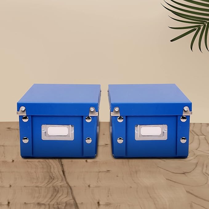 Snap-N-Store Index Card Holder Storage Box - Collapsible Organizer Box fits 1100 Flash Cards - Business, Recipe, or Note Card - 4 x 6, 2 Pack, Classic Blue