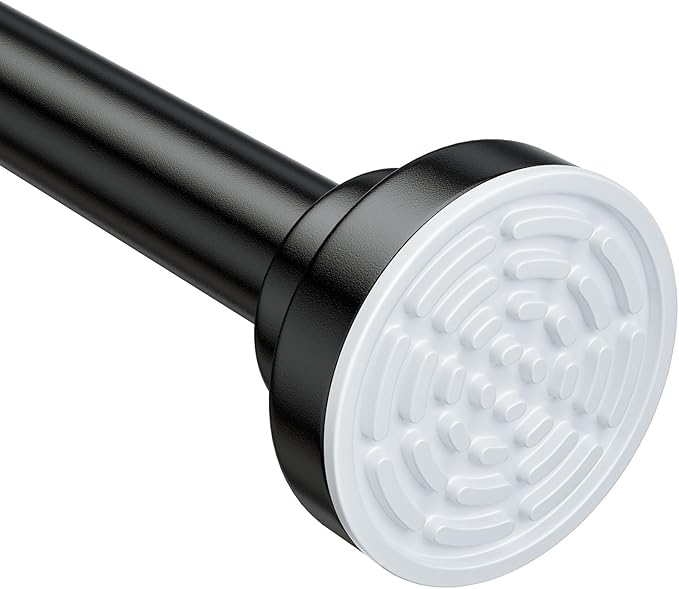 Ausemku Shower Curtain Rod - 32-92 Inch Rustproof Tension Rod, Non-Slip Spring Design, No Drilling Adjustable Curtain Rod for Bathroom, Kitchen, and Closet (Black)