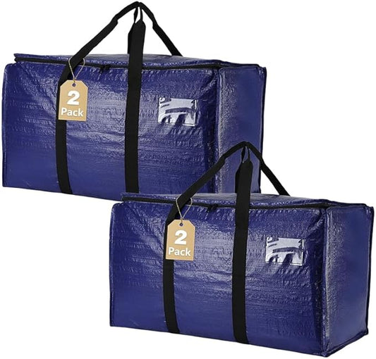Cryster 2-pack Clear Moving Bags – Heavy Duty Storage Totes with Reinforced Handles & Double Zippers, Extra Large for Packing, Organizing, and Moving, Carry in 2 Ways