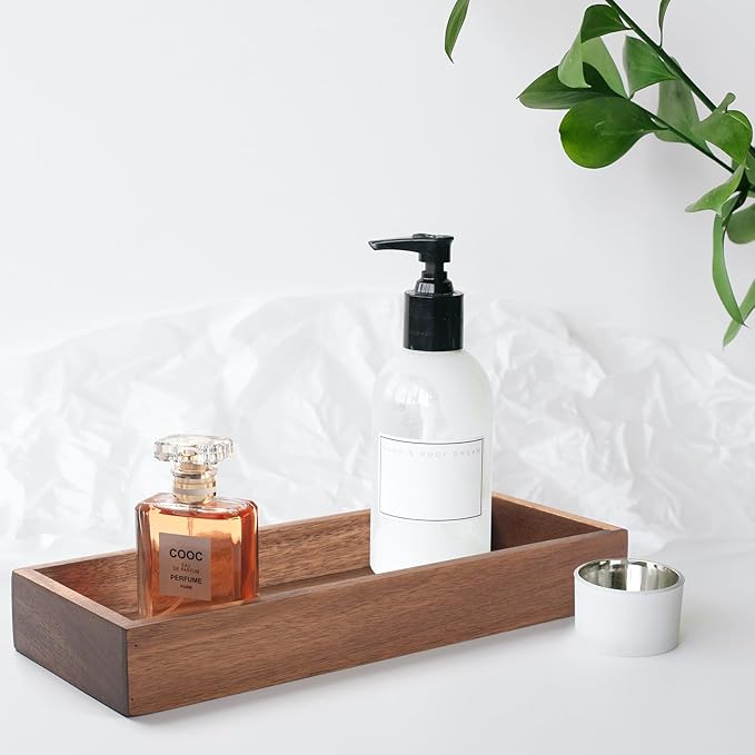 Bathroom Vanity Tray, Bathroom Tray for Counter, Acacia Wood Toilet Tank Tray for Organizing and Home Decor (11.8 x 4.5 x 1.6 inch)
