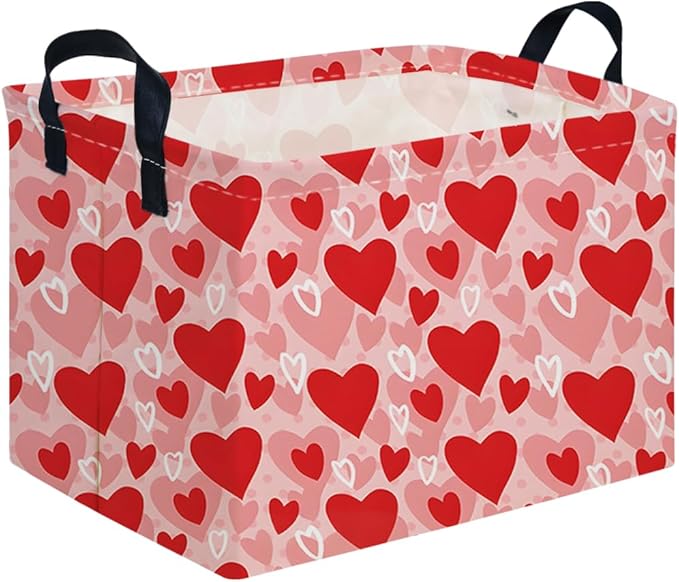 Rectangular Pink Valentine's Day Gift Basket,nursery basket,Pink girls gift baskets,kids toy storage Bin, Love Heart Room Decor for Home,Shelf Baskets(More Love)