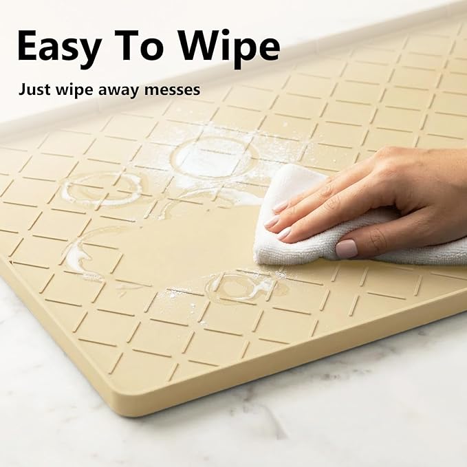Mateeylife Under Sink Mats for Kitchen Waterproof 28"X19", Undersink Protectors，Silicone Mat Cabinet Liner, Under Sink Organizer for Bathroom and Kitchen，Boot Tray Pet Food Mat, Khaki