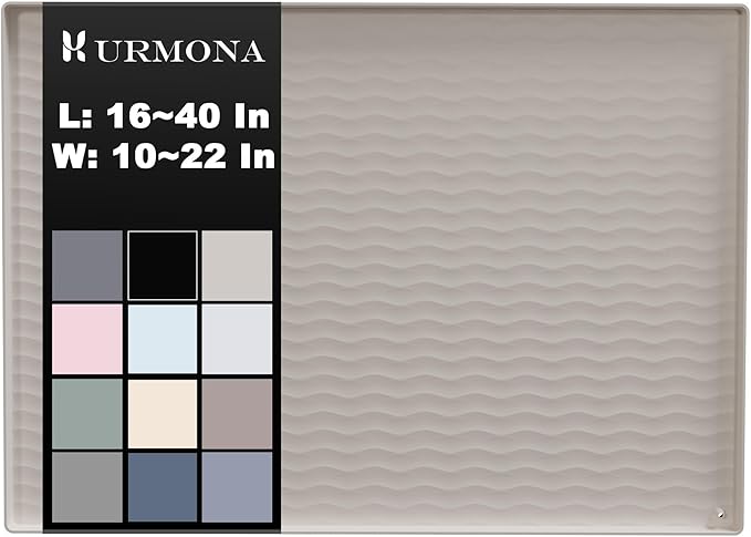 URMONA 37'' x 22'' Waterproof Silicone Under Sink Mat Cabinet and Counter Protector, Shelf Liner for Kitchen and Bathroom, Storage and Organizers, Litter Mat, Pet Cat Puppy Essentials（White Sand）