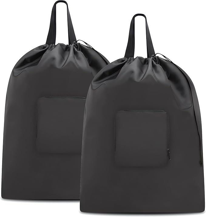 Travel Laundry bags, Dirty Clothes Travel Bag with Handles, Portable Small laundry Sack for Travelling, Suitcase, Gym, Camping (Black | 2 Pack)