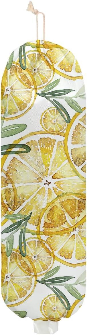 Lemon Plastic Bag Holder for Kitchen Essentials, Wall Mount Grocery Bag Holder for Plastic Bags, Reusable Large Grocery Bags Storage Dispenser for Home Kitchen Pantry Decor, Lemon Gifts for Women Wife