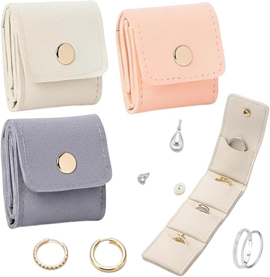 3Pcs Mini Travel Jewelry Bag, Small Travel Jewelry Organizer Case, Foldable Jewelry Roll for Earrings, Necklaces, Rings, Chain Bracelets, Brooches