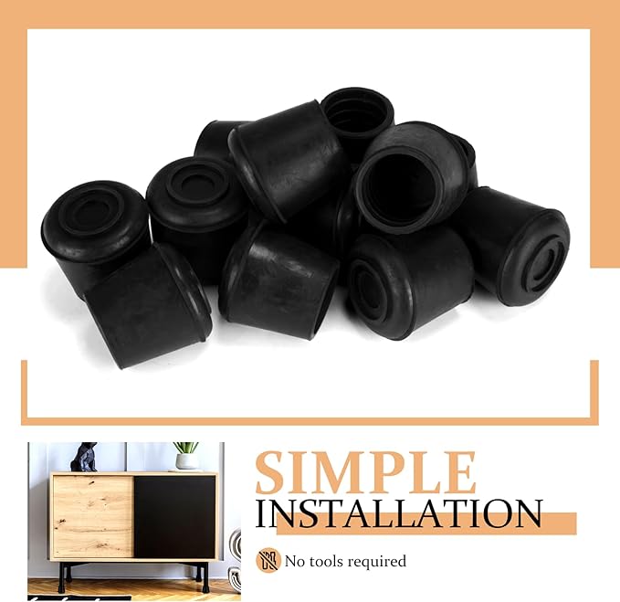 5/8" Round Rubber Chair Leg Tips Caps, 16 Pack Small Chair Leg Floor Protectors Small Furniture Legs Caps Non Slip Reduce Noise for Hardwood Floors (Black, Fit: 16mm to 17mm)