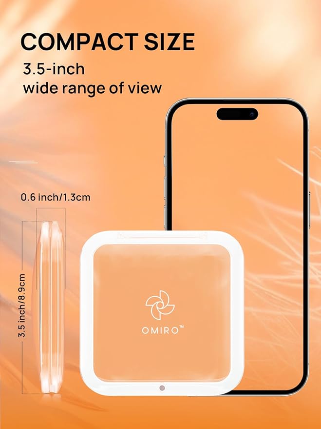 OMIRO Folding Compact Mirror, 1X/30X Magnification 3½” Pocket Size Square Hand Mirror for Travel Makeup (Peach Fuzz)